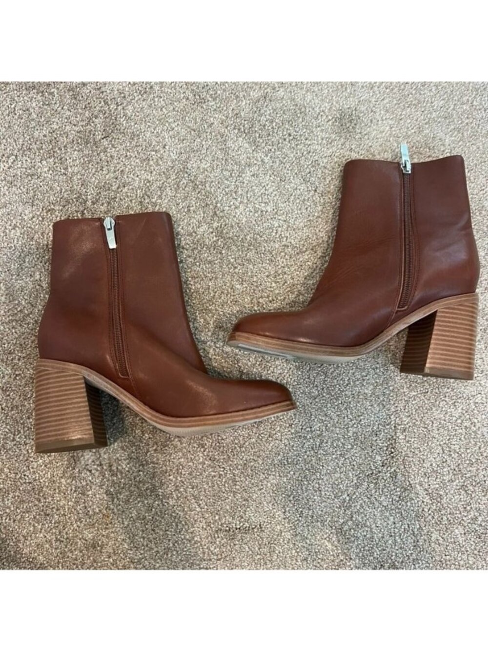 Marc Fisher Chestnut Brown Leather Square Toe Booties Size 6